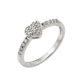 Sterling Silver Rhodium Plated Clear Inlay CZ April Birthstone Heart Ring