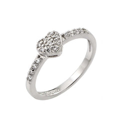 Sterling Silver Trendy Small Paved Heart Design March Birthstone Ring, Dimensions of 6.4MMx5.5MM