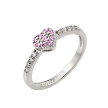 Load image into Gallery viewer, Sterling Silver Rhodium Plated Clear Inlay CZ October Birthstone Heart Ring
