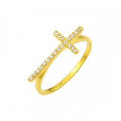 Sterling Silver Nickel Free Gold Plated Cross Shaped RingAnd Width 1mm