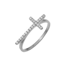 Load image into Gallery viewer, Sterling Silver Nickel Free Rhodium Plated Cross Shaped Ring With Clear CZ