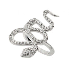 Load image into Gallery viewer, Sterling Silver Rhodium Plated Snake Shaped Ring With CZ Stones