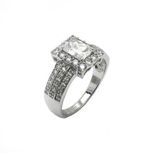 Load image into Gallery viewer, Sterling Silver Nickel Free Rhodium Plated Three Row Rectangle Shaped Bridal Engagement Ring