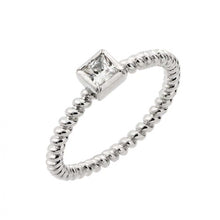 Load image into Gallery viewer, Sterling Silver Rhodium Plated Clear Square Center CZ Bead Ring