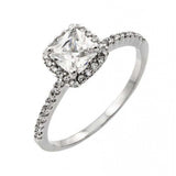 Sterling Silver Rhodium Plated Square Shaped Ring With CZ Stones