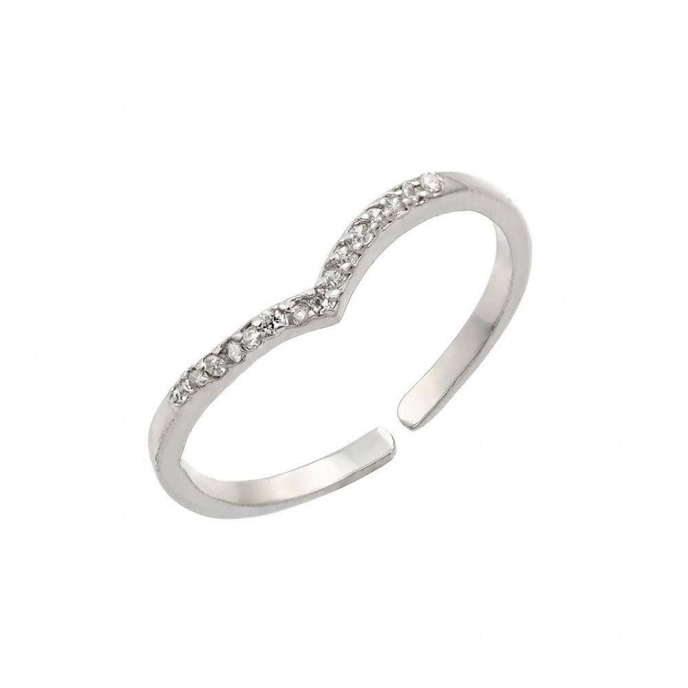 Sterling Silver Rhodium Plated Clear Inlay CZ Chevron Ring