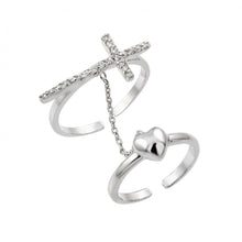 Load image into Gallery viewer, Sterling Silver Rhodium Plated Clear CZ Cross Heart Knuckle Slave Ring