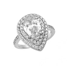 Load image into Gallery viewer, Sterling Silver Rhodium Plated Clear Center and Cluster CZ Teardrop Ring