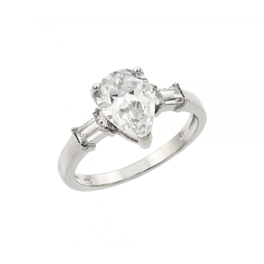 Sterling Silve Rhodium Plated Clear Teardrop CZ Ring