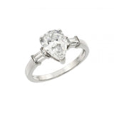 Sterling Silve Rhodium Plated Clear Teardrop CZ Ring