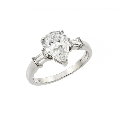 Sterling Silve Rhodium Plated Clear Teardrop CZ Ring