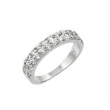 Sterling Silver Rhodium Plated Clear Inlay CZ 2 Row Half Ring