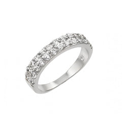Sterling Silver Rhodium Plated Clear Inlay CZ 2 Row Half Ring