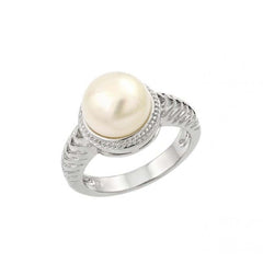 Sterling Silver Rhodium Plated Fresh Water Pearl Center Rope Ring