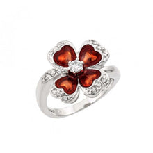 Load image into Gallery viewer, Sterling Silver Rhodium Plated Clear CZ Red Clover Ring