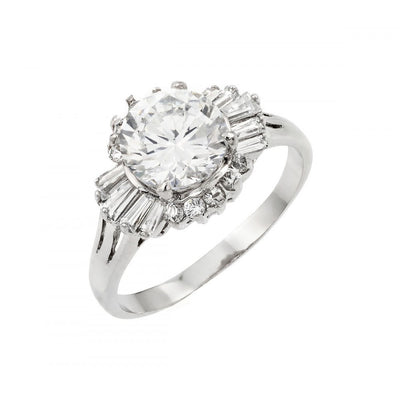 Sterling Silver Rhodium Plated CZ Baguette Ring