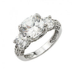 Sterling Silver Rhodium Plated Past Present Future Square CZ Ring