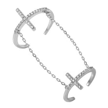 Load image into Gallery viewer, Sterling Silver Rhodium Plated Cross Slave Shaped Ring With CZ Stones