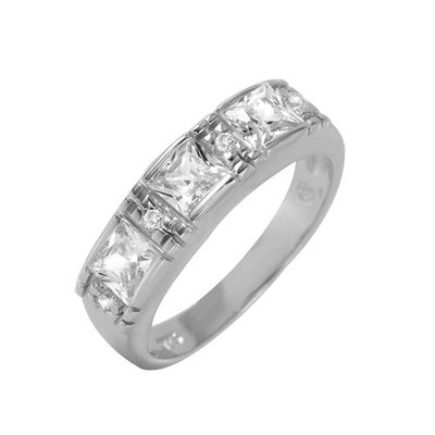 Sterling Silver Princess Cut and Small Round Cz Stones on Channel Setting Band Ring with Band Width of 5MM
