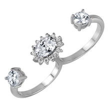 Load image into Gallery viewer, Sterling Silver Fancy Two Finger Open Ring Set with Clear Cz Stones and Centered Cluster Flower Design