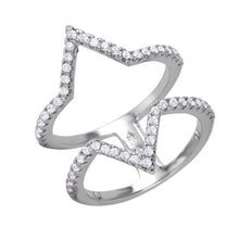 Load image into Gallery viewer, Sterling Silver Rhodium Plated Double Tip Shaped Ring With CZ Stones