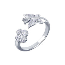 Load image into Gallery viewer, Sterling Silver Fancy Pave Butterfly and Flower Design Open Band Ring with Ring Dimensions of 20MMx22MM