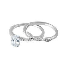 Load image into Gallery viewer, Sterling Silver Rhodium Plated Clear CZ Twist Bridal Wedding Ring Set