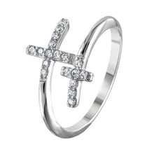 Load image into Gallery viewer, Sterling Silver Rhodium Plated Double Cross Shaped Ring With CZ Stones
