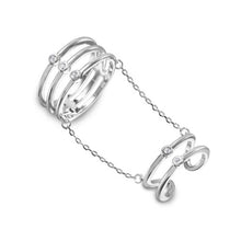 Load image into Gallery viewer, Sterling Silver Rhodium Plated Two Rings In One Attached On A Chain With CZ Stones