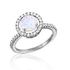 Sterling Silver Rhodium Plated Round Halo Shaped Ring With CZ Stones