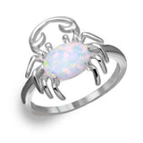 Sterling Silver Rhodium Plated Crab Design Ring with Synthetic Opal and CZ