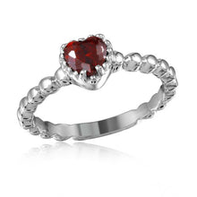 Load image into Gallery viewer, Sterling Silver Rhodium Plated Beaded Band Red Heart Center Stone RingAnd Width 5mm