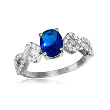 Load image into Gallery viewer, Sterling Silver Rhodium Plated Blue Sapphire Center Stone Ring With CZ Shank