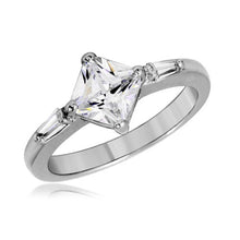 Load image into Gallery viewer, Sterling Silver Rhodium Plated Baguette CZ Shank With Diamond Shape Center Stone RingAnd Width 6mm