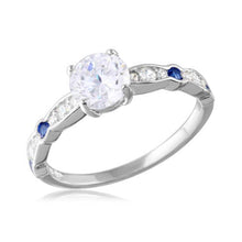 Load image into Gallery viewer, Sterling Silver Rhodium Plated Round Shaped Ring With Blue And Clear CZAnd Width 6mm