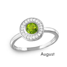 Load image into Gallery viewer, Sterling Silver August Rhodium Plated CZ Center Birthstone Halo Ring