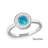 Sterling Silver December Rhodium Plated CZ Center Birthstone Halo Ring
