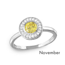 Load image into Gallery viewer, Sterling Silver November Rhodium Plated CZ Center Birthstone Halo Ring