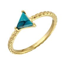 Load image into Gallery viewer, Sterling Silver Gold Plated Triangle Shaped Ladies Ring With Turquoise CZ
