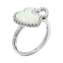 Load image into Gallery viewer, Sterling Silver Rhodium Plated Double Opal And CZ Heart Ring
