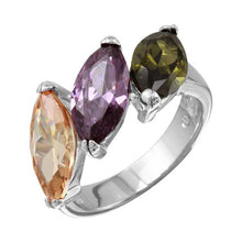 Load image into Gallery viewer, Sterling Silver Rhodium Plated Multicolor Three CZ Stones Ring