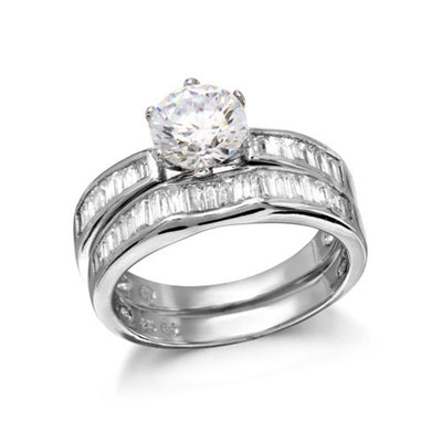 Sterling Silver Rhodium Plated  2 Piece Bridal Set With CZ