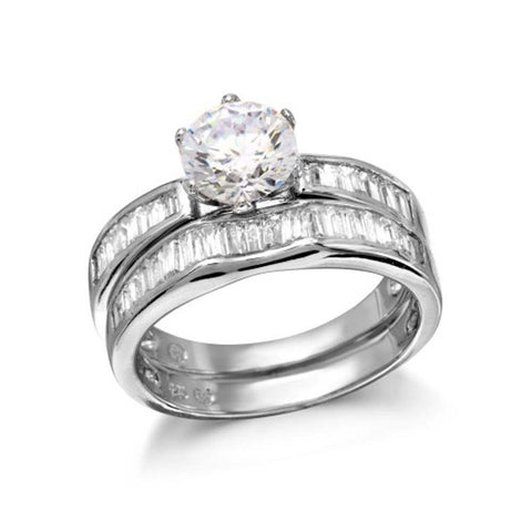 Sterling Silver Rhodium Plated  2 Piece Bridal Set With CZ