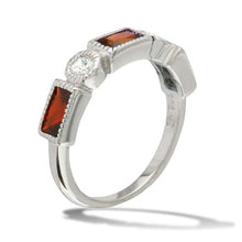 Load image into Gallery viewer, Sterling Silver Rhodium Plated Alternating Red Rectangle And Clear Round  CZ RingAnd Width 3mmAnd Thickness 3mmx5mmAnd Weight 2.7gramsAnd Dimensions 20mmx4mm