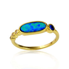 Load image into Gallery viewer, Sterling Silver Gold Plated Round And Oval Shaped Ladies Ring With Blue And Clear CZ