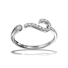 Load image into Gallery viewer, Sterling Silver Rhodium Plated Question Mark Shaped  Ring With CZ Stones