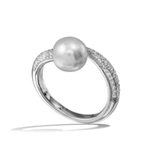 Load image into Gallery viewer, Sterling Silver Rhodium Plated CZ Fresh Water Pearl Center Ring