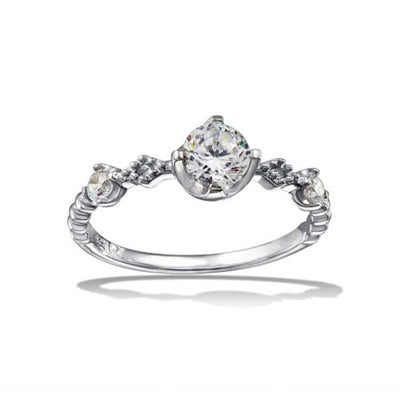 Sterling Silver Rhodium Plated Beaded Shank CZ RingAnd Dimensions 6.7mm