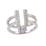 Sterling Silver Rhodium Plated CZ Bar Open Ring