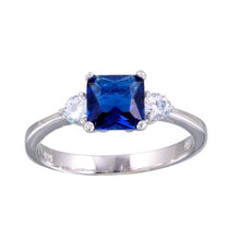 Load image into Gallery viewer, Sterling Silver Rhodium Plated Square Shaped Ring With Blue And Clear CZAnd Width 6.4mm